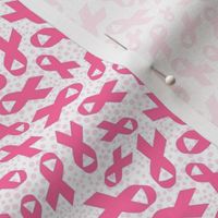 Small Scale Hot Pink Awareness Ribbons Polkadots on White