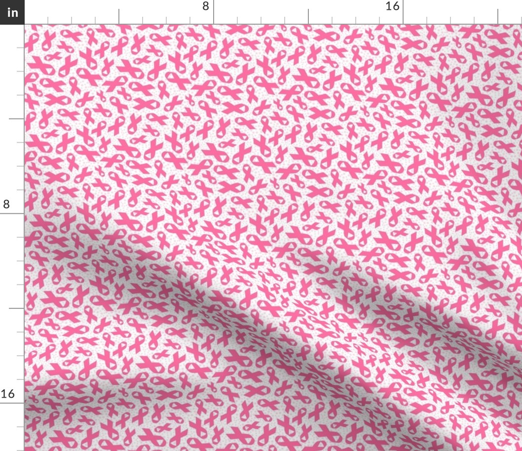 Small Scale Hot Pink Awareness Ribbons Polkadots on White