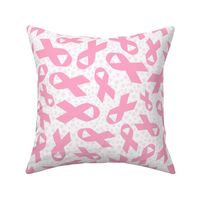 Large Scale Light Pink Awareness Ribbons Polkadots on White