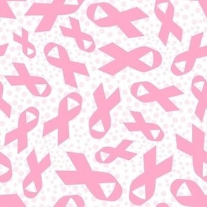 Medium Scale Light Pink Awareness Ribbons Polkadots on White