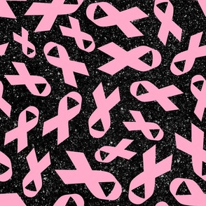 Large Scale Light Pink Awareness Ribbons on Galactic Black