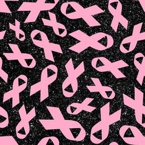 Medium Scale Light Pink Awareness Ribbons on Galactic Black