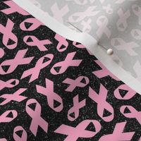 Small Scale Light Pink Awareness Ribbons on Galactic Black