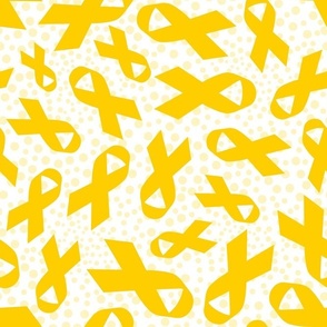 Large Scale Yellow Gold Awareness Ribbons Polkadots on White