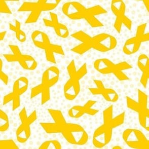 Medium Scale Yellow Gold Awareness Ribbons Polkadots on White