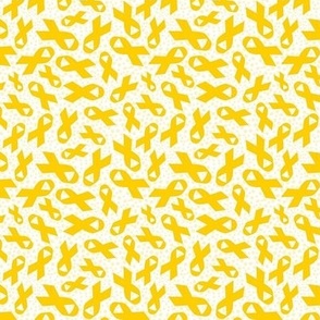 Small Scale Yellow Gold Awareness Ribbons Polkadots on White