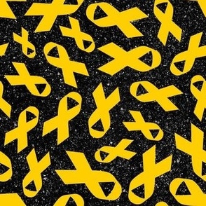 Medium Scale Yellow Gold Awareness Ribbons Polkadots on Galactic Black