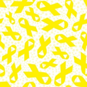 Large Scale Bright Yellow Awareness Ribbons Polkadots on White