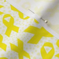 Medium Scale Bright Yellow Awareness Ribbons Polkadots on White