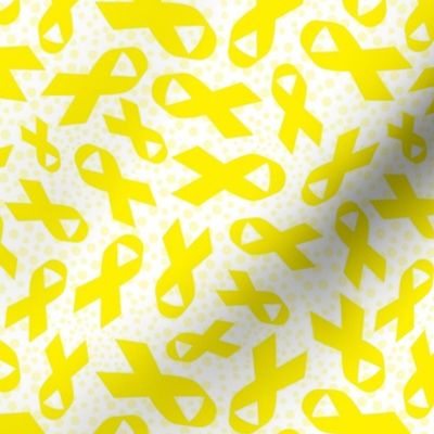 Medium Scale Bright Yellow Awareness Ribbons Polkadots on White