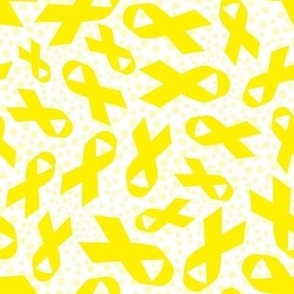 Medium Scale Bright Yellow Awareness Ribbons Polkadots on White