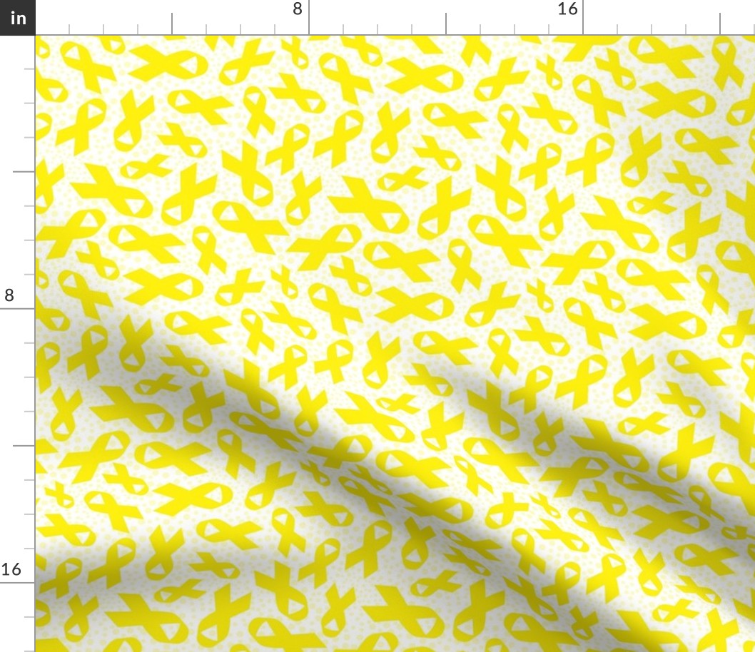 Medium Scale Bright Yellow Awareness Ribbons Polkadots on White