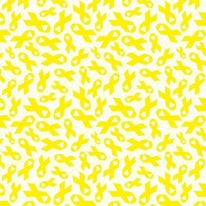 Small Scale Bright Yellow Awareness Ribbons Polkadots on White