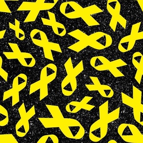 Large Scale Bright Yellow Awareness Ribbons Polkadots on Galactic Black