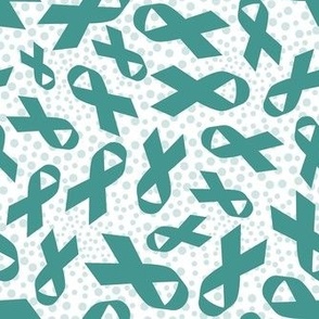 Medium Scale Teal Awareness Ribbons Polkadots on White