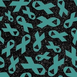 Medium Scale Teal Awareness Ribbons on Galactic Black