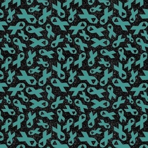 Small Scale Teal Awareness Ribbons on Galactic Black