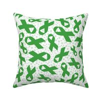 Large Scale Green Awareness Ribbons Polkadots on White