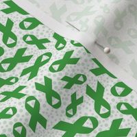 Small Scale Green Awareness Ribbons Polkadots on White
