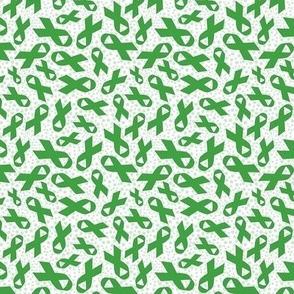 Small Scale Green Awareness Ribbons Polkadots on White
