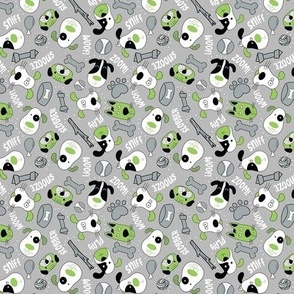 Small Scale Silly Puppy Dog Face Doodles in Black White Green Grey