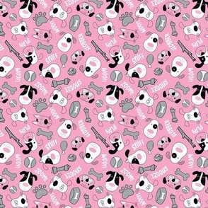 Small Scale Silly Puppy Dog Face Doodles in Black White Pink Grey