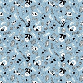 Small Scale Silly Puppy Dog Face Doodles in Black White Blue Grey