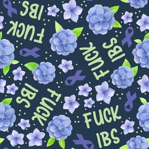 Large Scale Fuck IBS Periwinkle Awareness Ribbons Sarcastic and Sweary Floral 