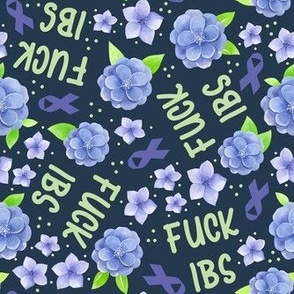 Medium Scale Fuck IBS Periwinkle Awareness Ribbons Sarcastic and Sweary Floral 