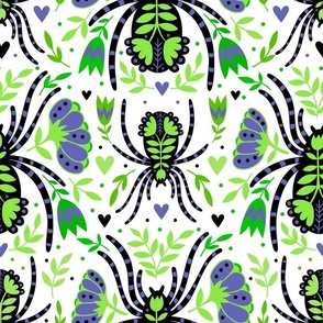 Large Scale Spider Damask Floral Periwinkle Black Lime on White