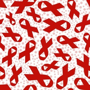 Large Scale Red Awareness Ribbons Polkadots on White