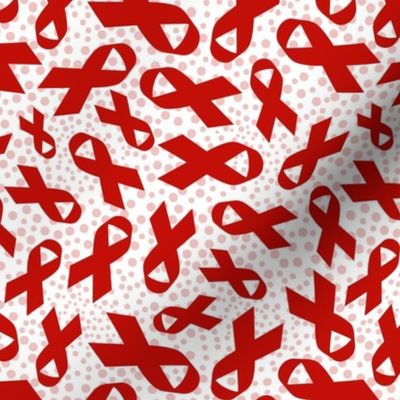 Medium Scale Red Awareness Ribbons Polkadots on White