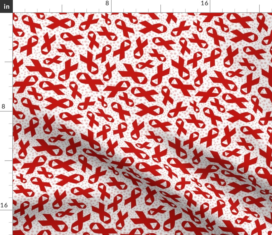 Medium Scale Red Awareness Ribbons Polkadots on White