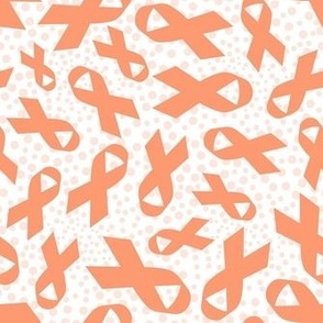 Medium Scale Peach Awareness Ribbons Polkadots on White