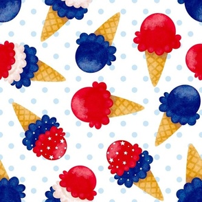 Large Scale Patriotic Ice Cream Cones Red White and Blue Stars and Stripes