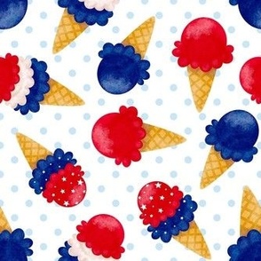 Medium Scale Patriotic Ice Cream Cones Red White and Blue Stars and Stripes