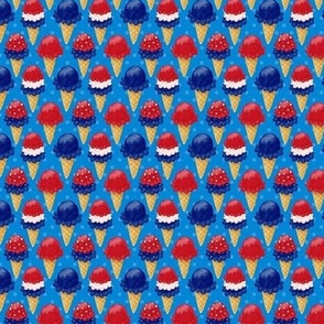 Small Scale Patriotic Ice Cream Cones Red White and Blue Stars and Stripes