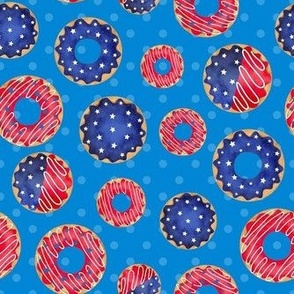 Medium Scale Patriotic Frosted Donuts Red White and Blue Stars and Stripes
