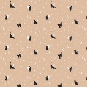 small // Black Cats Halloween Fabric on Blush Pink