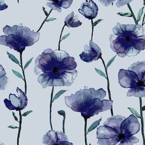 Blue Ink Poppies At Dusk Large