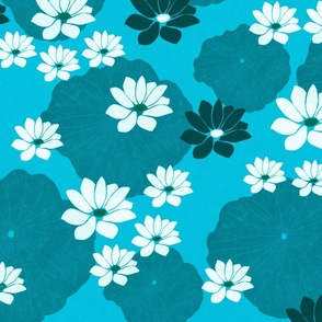 Calm Spaces - Lotus and Lily Pad - Aqua or Teal