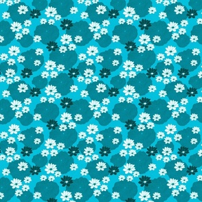 Calm Spaces - Lotus and Lily Pad - Aqua or Teal - small scale 7 inch repeat