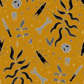 insects and bones on mustard