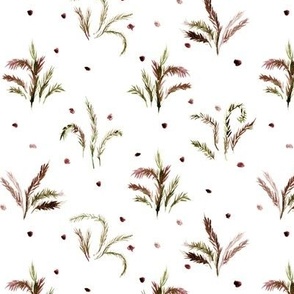 Alpine meadow in earthy shades - watercolor nature - plants leaves branches for modern home decor wallpaper a558-5