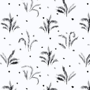 Silver grey Alpine meadow - watercolor gray nature - plants leaves branches for modern home decor wallpaper a558-12