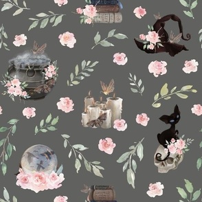 pink floral witch grey