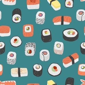 Sushi Roll Maki Nigiri Japanese Food Green Small Scale