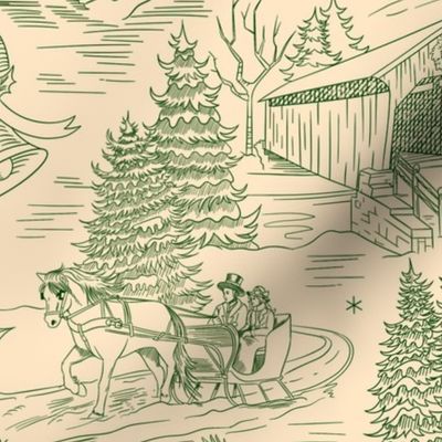 Christmas Sleigh Ride Toile de Jouy Green