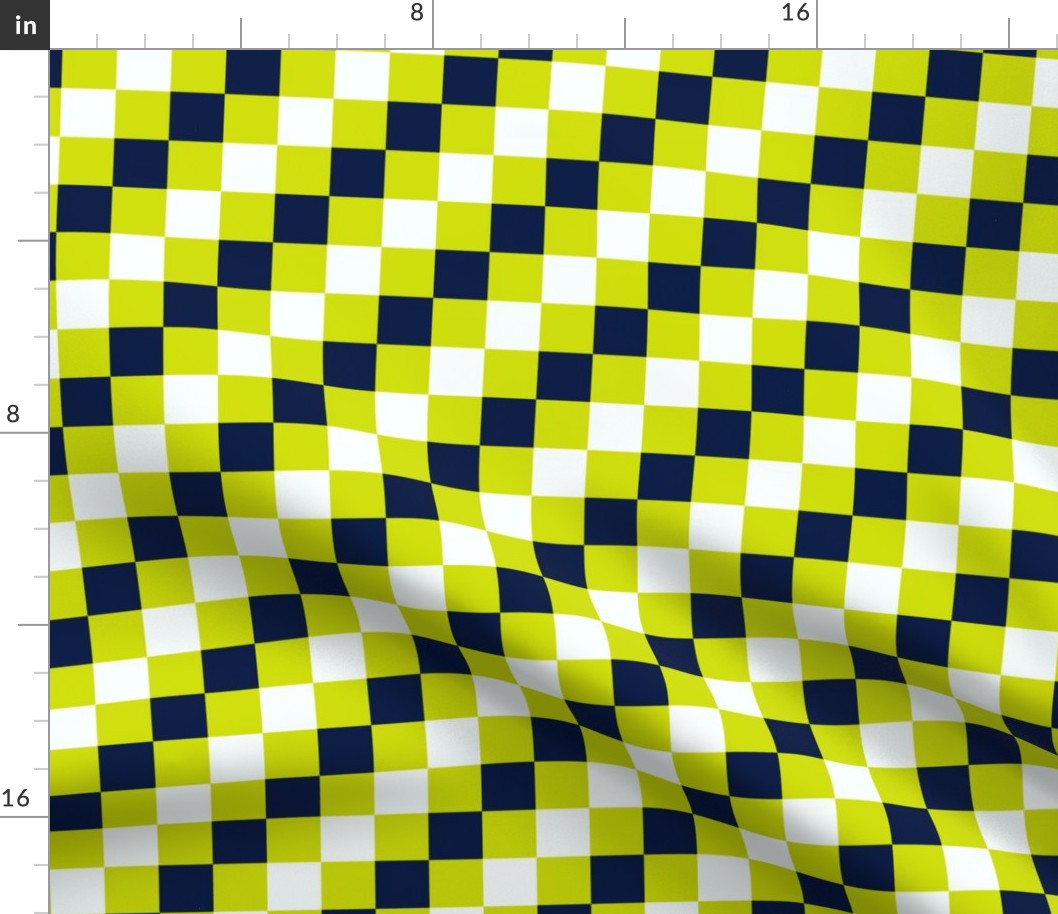 Pixel Diagonal Stripes Check, Chartreuse, Midnight & White