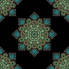 Kaleidoscope Medallion in Turquoise on Black